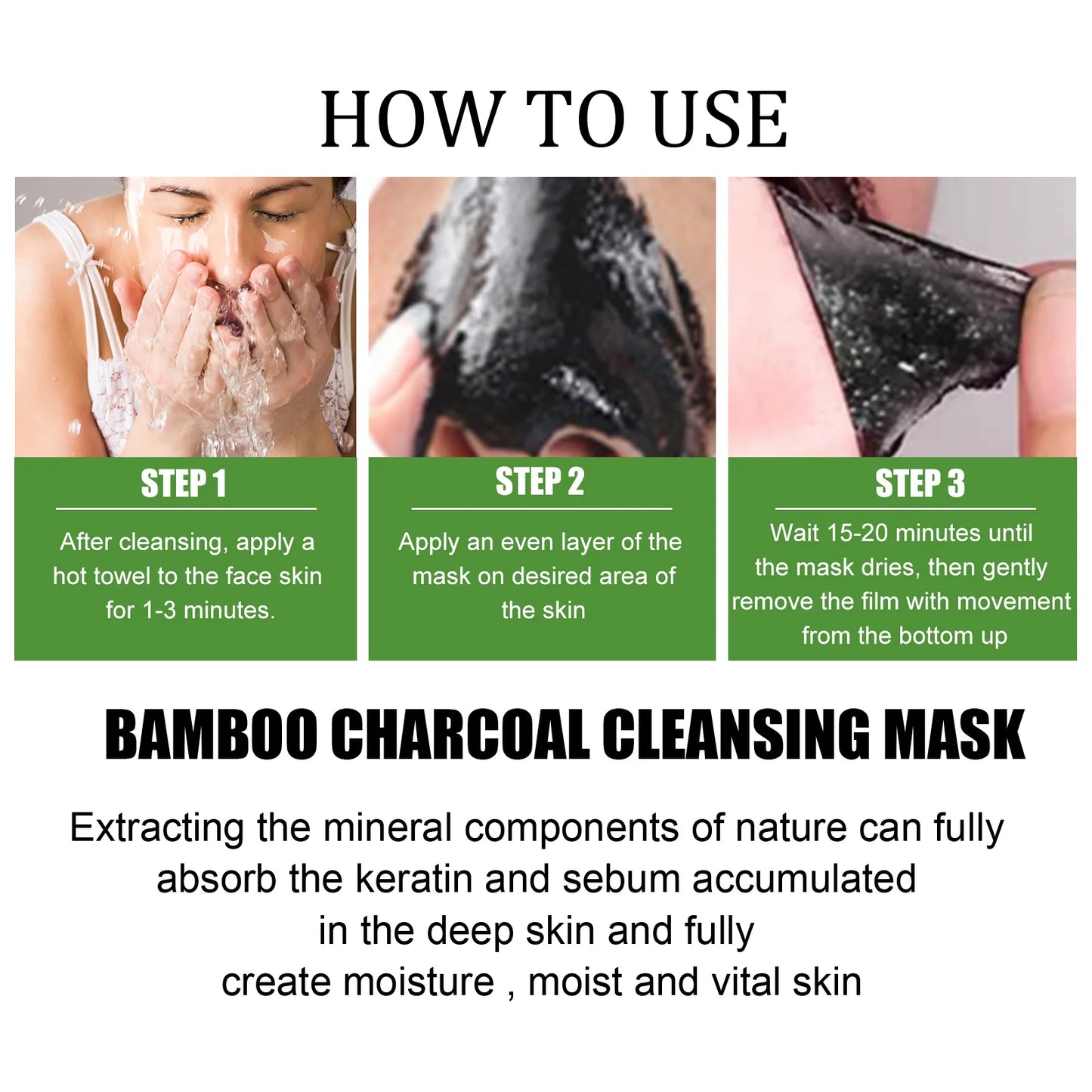 Bamboo Charcoal Facial Blackhead Remover Mask Deep Cleansing Shrink Pore Nose Black Dots Peel off Remove Stickers Skin Care