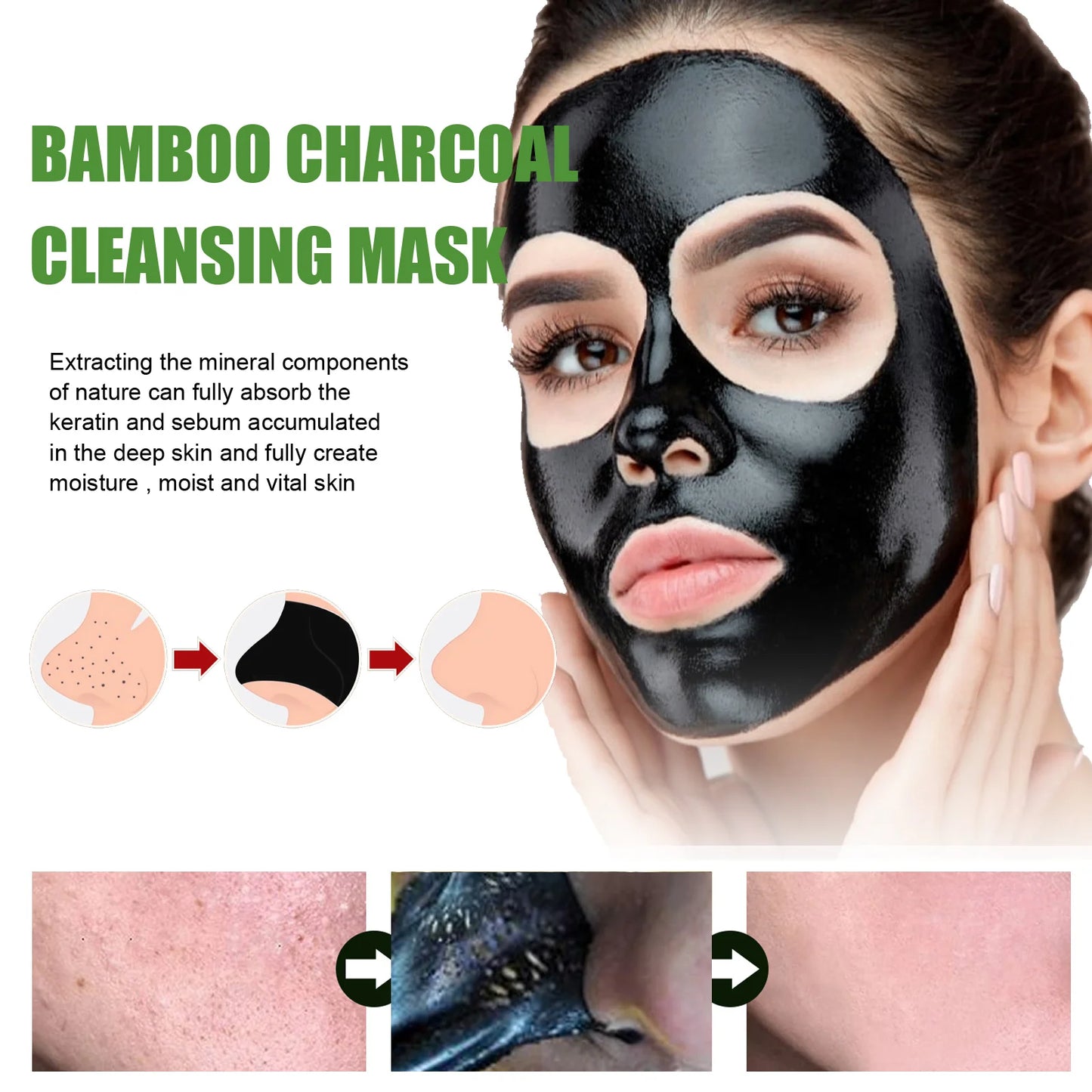 Bamboo Charcoal Facial Blackhead Remover Mask Deep Cleansing Shrink Pore Nose Black Dots Peel off Remove Stickers Skin Care
