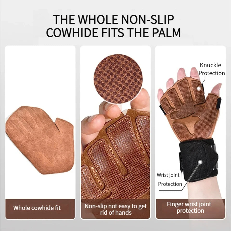 Cowhide Ventilated Weightlifting Gloves