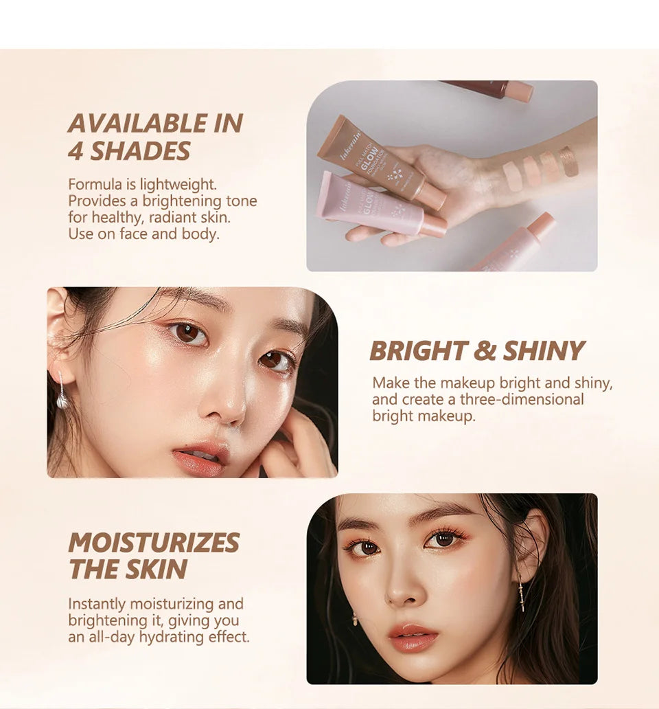 Natural Glow Enhancer Foundation Glowing Moisturizing Lightweight base Multi-purpose Face Body Glitter Cream Bronzer For Paris