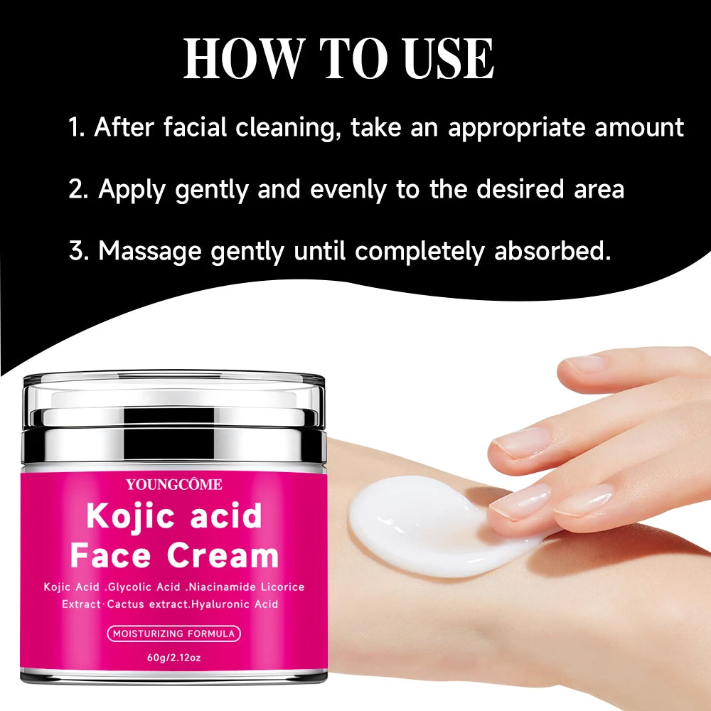 YOUNGCOM 30G/60G Kojic Acid Cream With Niacinamide Hyaluronic Acid , Non-Greasy and LightweightSuitable for All Skin Types