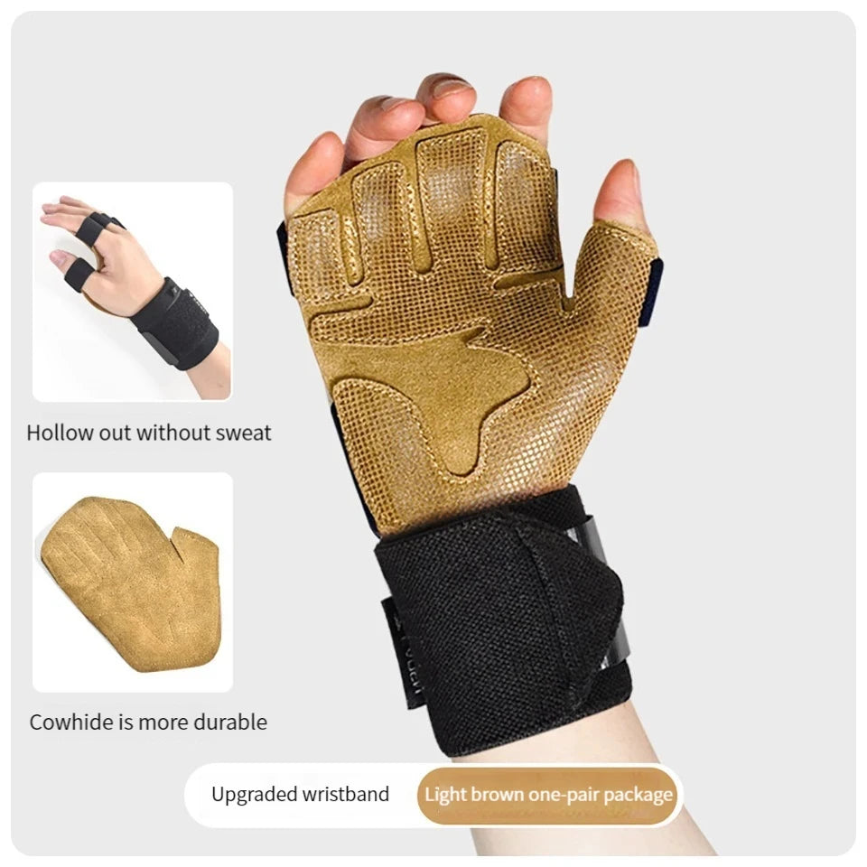 Cowhide Ventilated Weightlifting Gloves