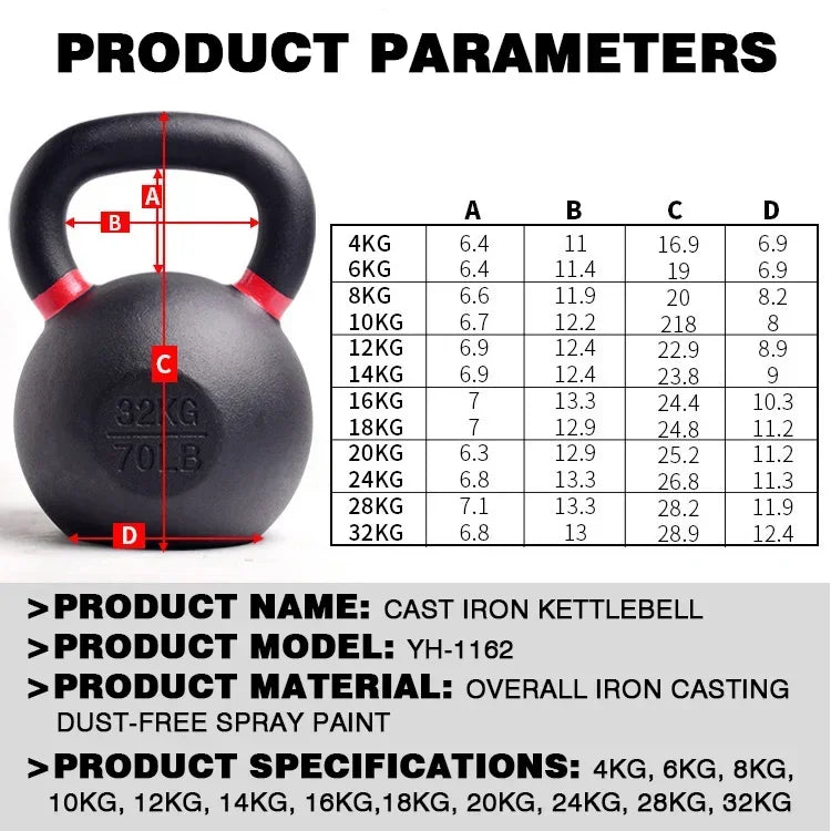 4-24kg Cast Iron Kettle Bell Men's Fitness Home Competitive Spraying Kettle Bell Kettleb