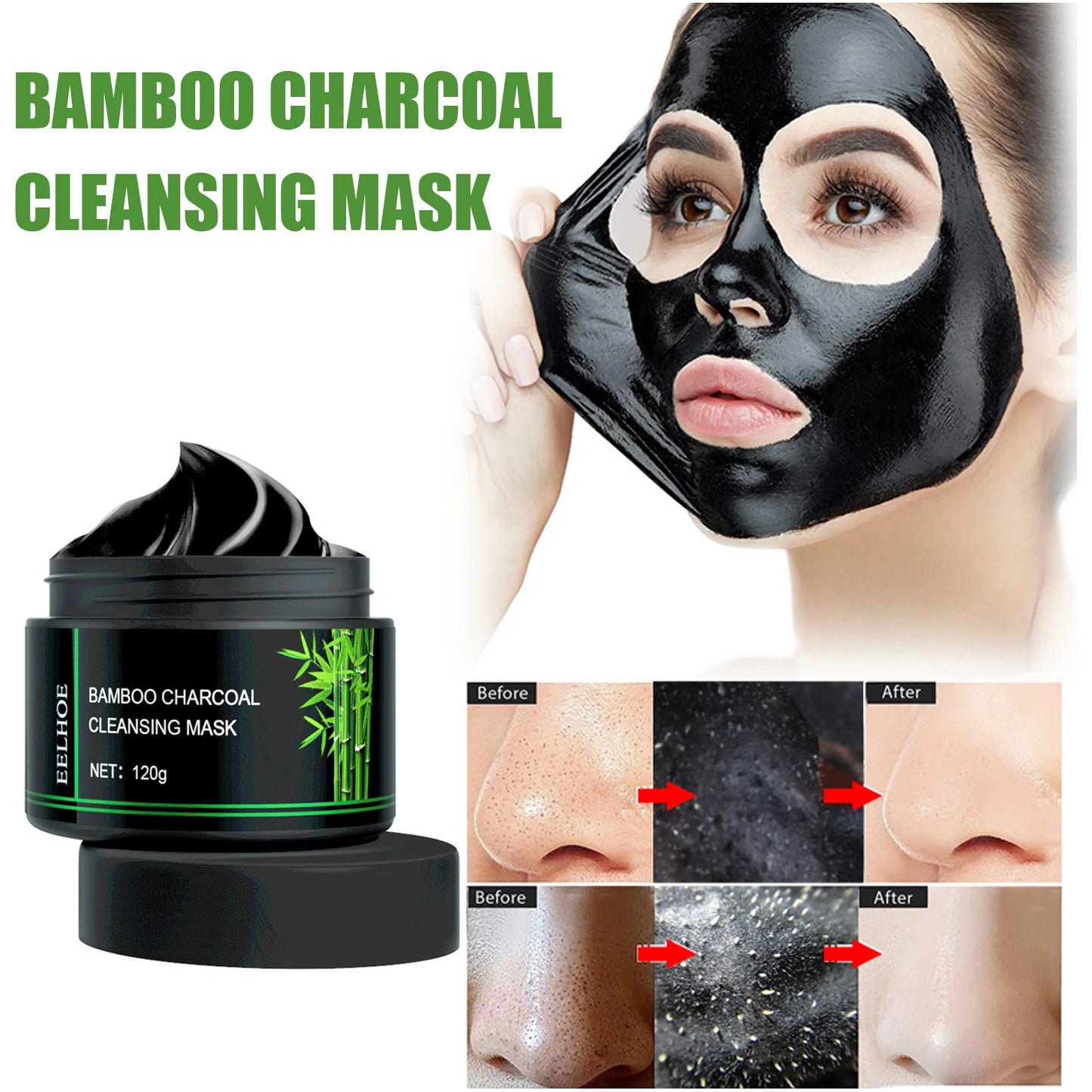Bamboo Charcoal Facial Blackhead Remover Mask Deep Cleansing Shrink Pore Nose Black Dots Peel off Remove Stickers Skin Care