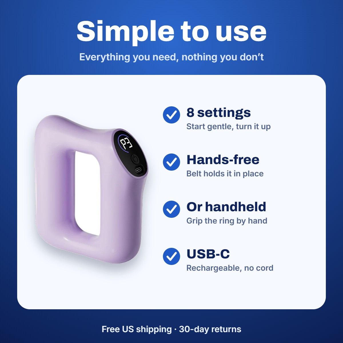 Massager features: 8 settings, hands-free, handheld, USB-C
