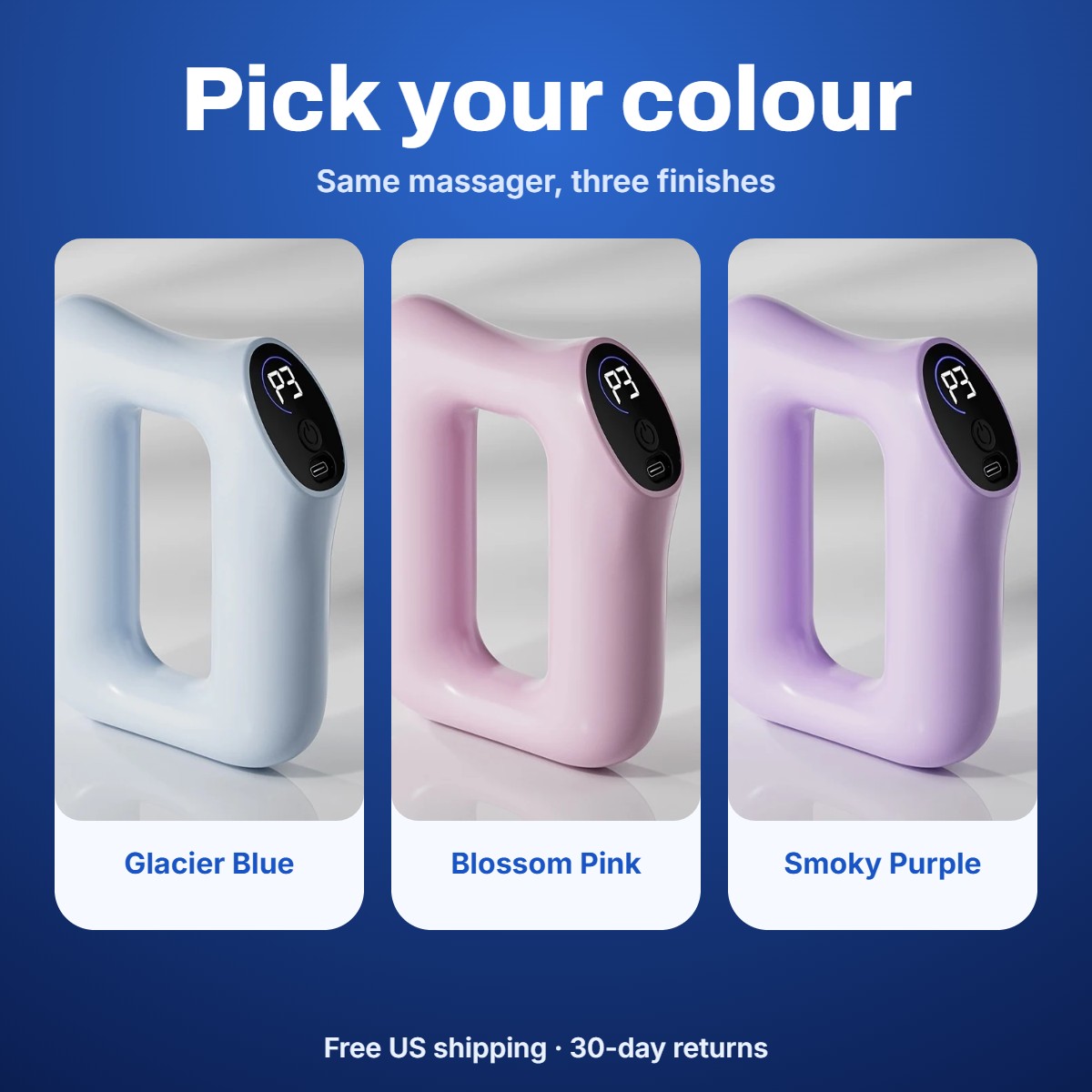 Massager in blue, pink and purple