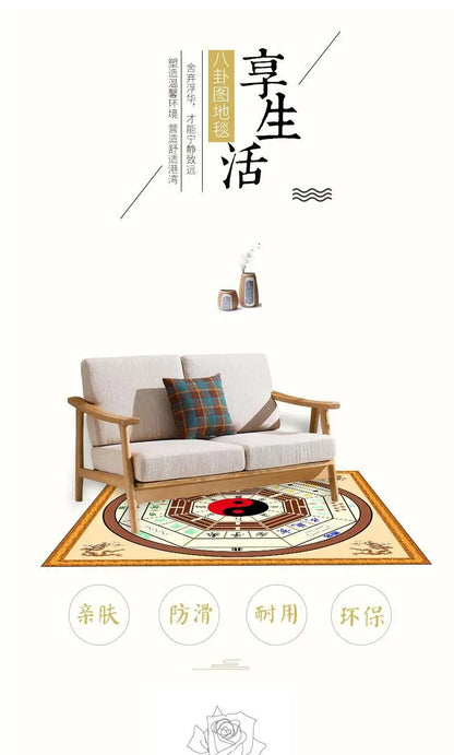 Traditional Taoist Meditation Mat – Ethnic Culture Carpet with Yin Yang & Bagua Diagram, Non-Slip Cushion for Parlor or Tai Chi