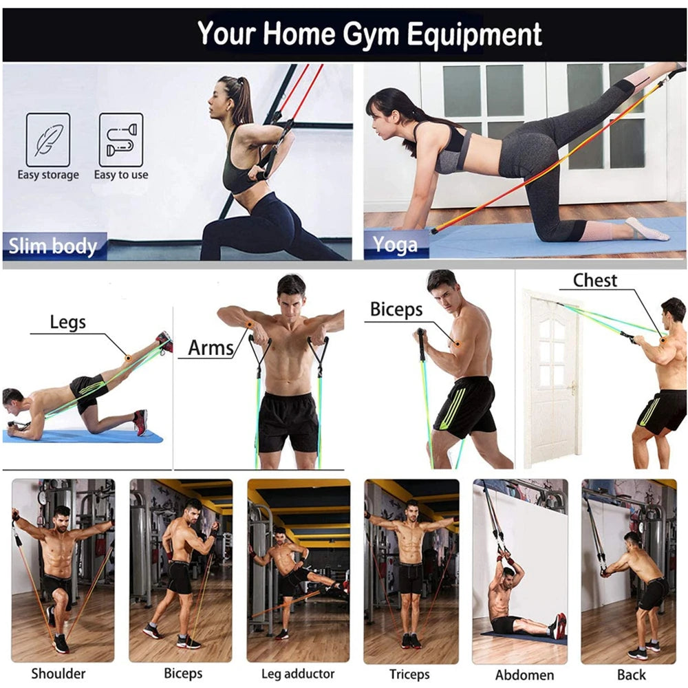 Workout Bar Fitness Resistance Bands Set Pilates Yoga Pull Rope Exercise Training Expander Gym Equipment for Home Bodybuilding