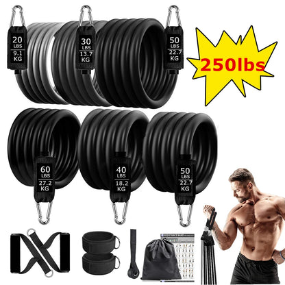 Workout Bar Fitness Resistance Bands Set Pilates Yoga Pull Rope Exercise Training Expander Gym Equipment for Home Bodybuilding