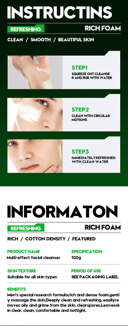 Men's Facial Cleanser Deep Clean Improve Oily Face Wash Cream Face Wash Foam Brightening Rejuvenation Face Cleanser Skin Care