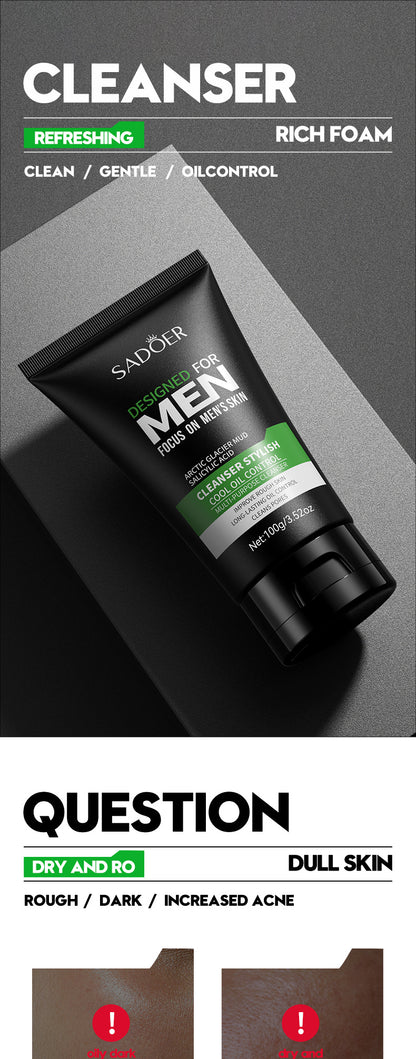 Men's Facial Cleanser Deep Clean Improve Oily Face Wash Cream Face Wash Foam Brightening Rejuvenation Face Cleanser Skin Care