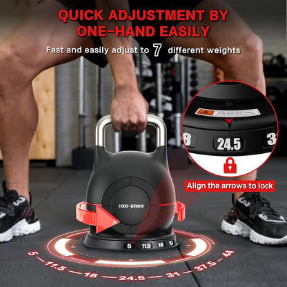 Weight Set-Quickly Adjusts 7 Weights(5lb-44lb), Ergonomic kettlebell sets for Home Gym