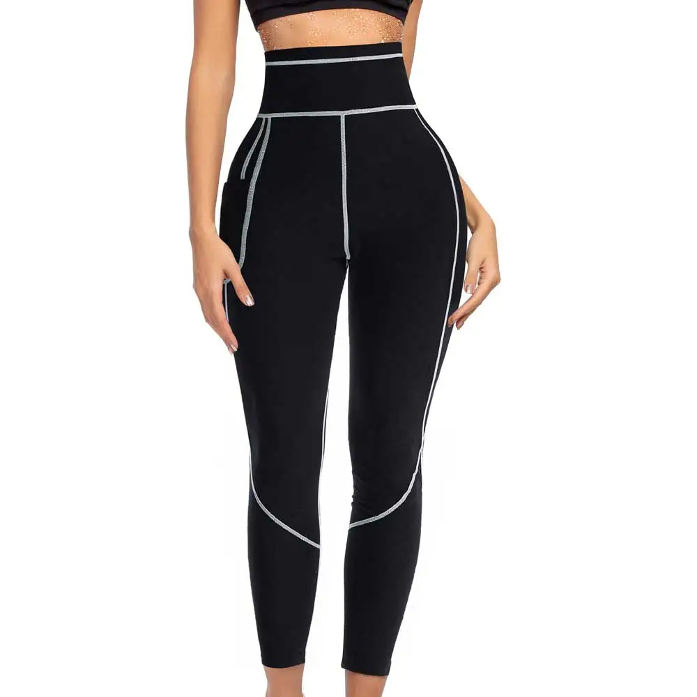 SEXYWG Women Sauna Pants Waist Trainer Tummy Control Slimming Sweat Leggings Mid Waist Weight Loss Trousers Workout Running