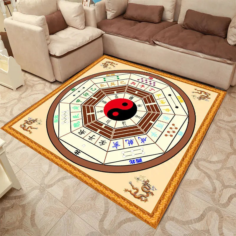 Traditional Taoist Meditation Mat – Ethnic Culture Carpet with Yin Yang & Bagua Diagram, Non-Slip Cushion for Parlor or Tai Chi