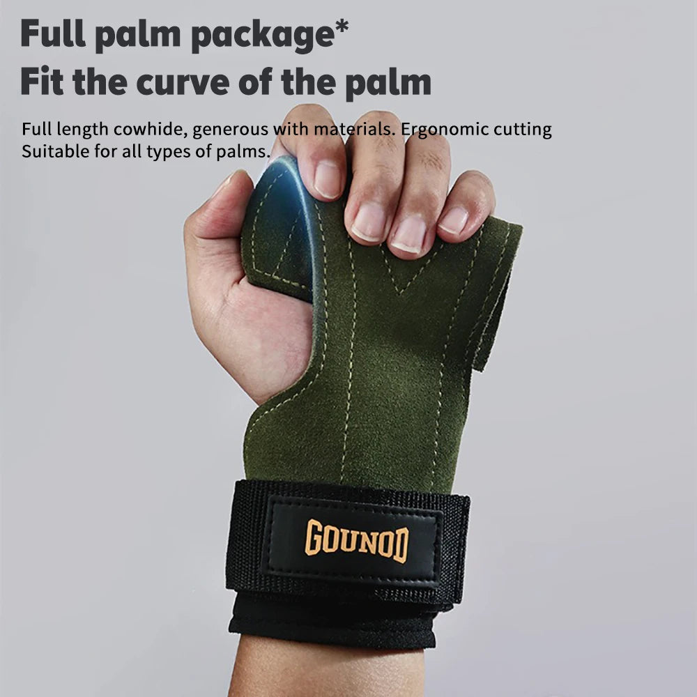 Gym Gloves Grips Anti-Skid Wrist Straps Palm Protector for Weight Lifting Support Deadlift Pull-up Cowhide Fitness Gloves