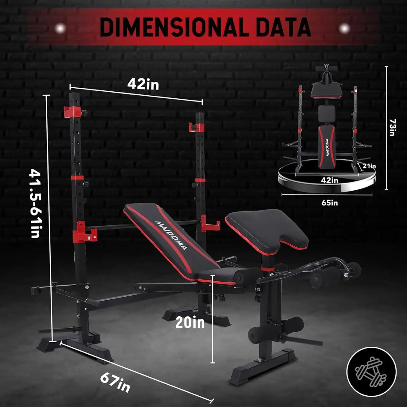 Foldable Weight Bench with Leg Extension, Preacher Curl & Squat Rack