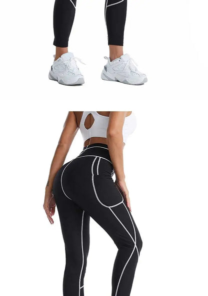 SEXYWG Women Sauna Pants Waist Trainer Tummy Control Slimming Sweat Leggings Mid Waist Weight Loss Trousers Workout Running