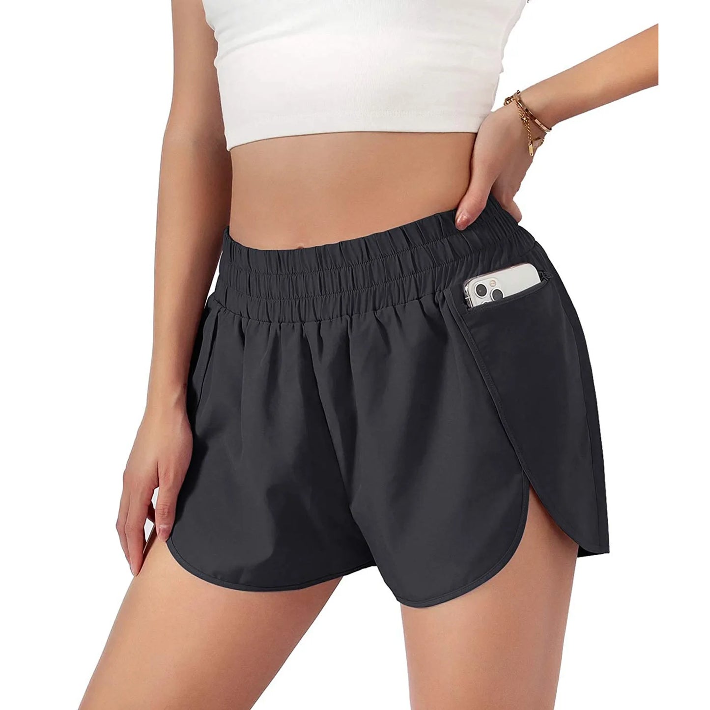 (S-2XL)Women Running Shorts Sports with Zipper Pocket Two Layers Loose Tennis Badminton Gym Fitness Short Pants Yoga Bottoms