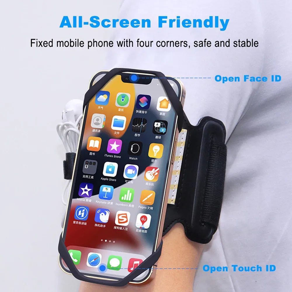 Running Armband Wristband Bracke 360° Swivel Cell Phone Holder for 4-7 Inch Smartphone Card Pouch for Running, Cycling