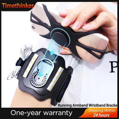 Running Armband Wristband Bracke 360° Swivel Cell Phone Holder for 4-7 Inch Smartphone Card Pouch for Running, Cycling