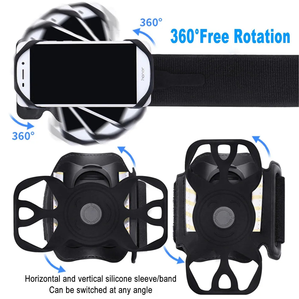 Running Armband Wristband Bracke 360° Swivel Cell Phone Holder for 4-7 Inch Smartphone Card Pouch for Running, Cycling