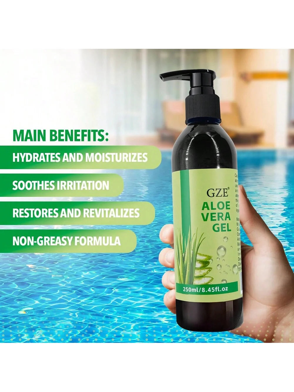 GZE Aloe Vera Gel Boosts Skin Vitality & Hair Hydration & Frizz Control, Sensitive Skin Deeply Moisturizes & Nourishes