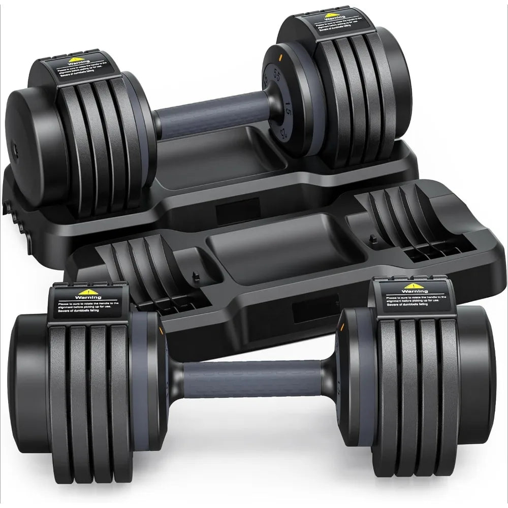 Adjustable Dumbbells set,5LB to 55LB Dumbbells for Home Gym Equipment 5 in1 Quickly Adjustable dumbbell set, Anti-Slip Handle