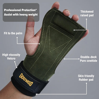 Gym Gloves Grips Anti-Skid Wrist Straps Palm Protector for Weight Lifting Support Deadlift Pull-up Cowhide Fitness Gloves