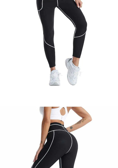 SEXYWG Women Sauna Pants Waist Trainer Tummy Control Slimming Sweat Leggings Mid Waist Weight Loss Trousers Workout Running