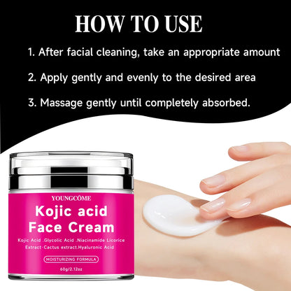 YOUNGCOM 30G/60G Kojic Acid Cream With Niacinamide Hyaluronic Acid , Non-Greasy and LightweightSuitable for All Skin Types