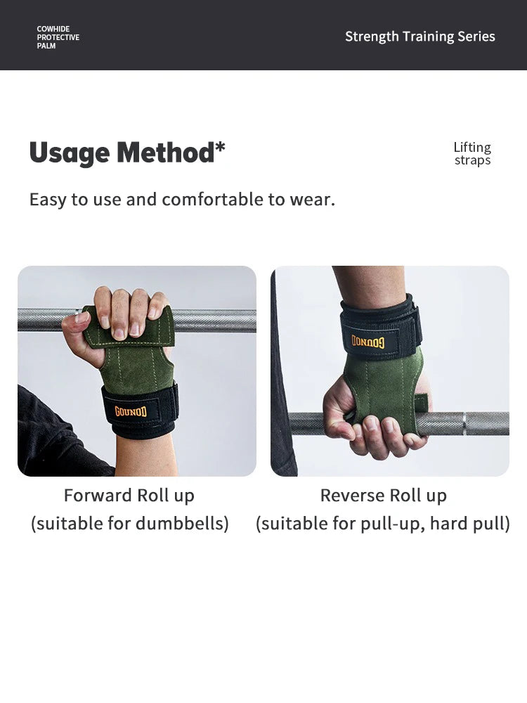 Gym Gloves Grips Anti-Skid Wrist Straps Palm Protector for Weight Lifting Support Deadlift Pull-up Cowhide Fitness Gloves