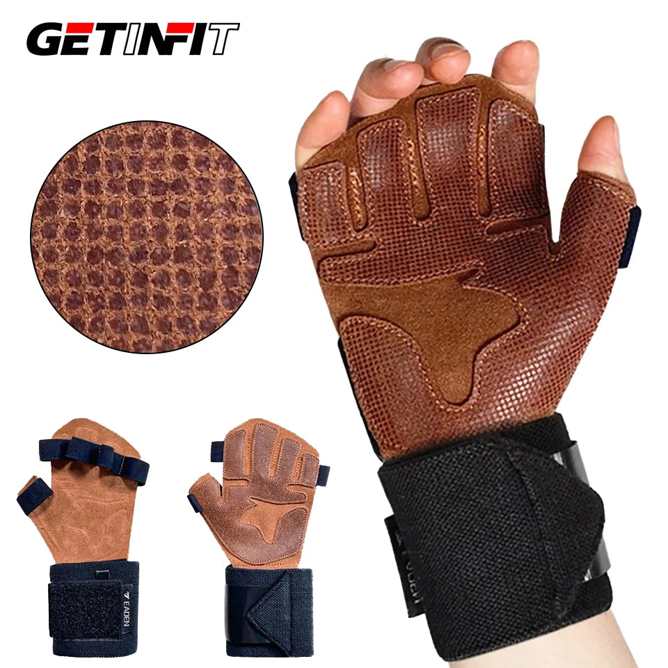 Cowhide Ventilated Weight Lifting Gloves Ventilate Gym Workout Gloves Fitness Weightlifting Pull Ups Palm Protection Support