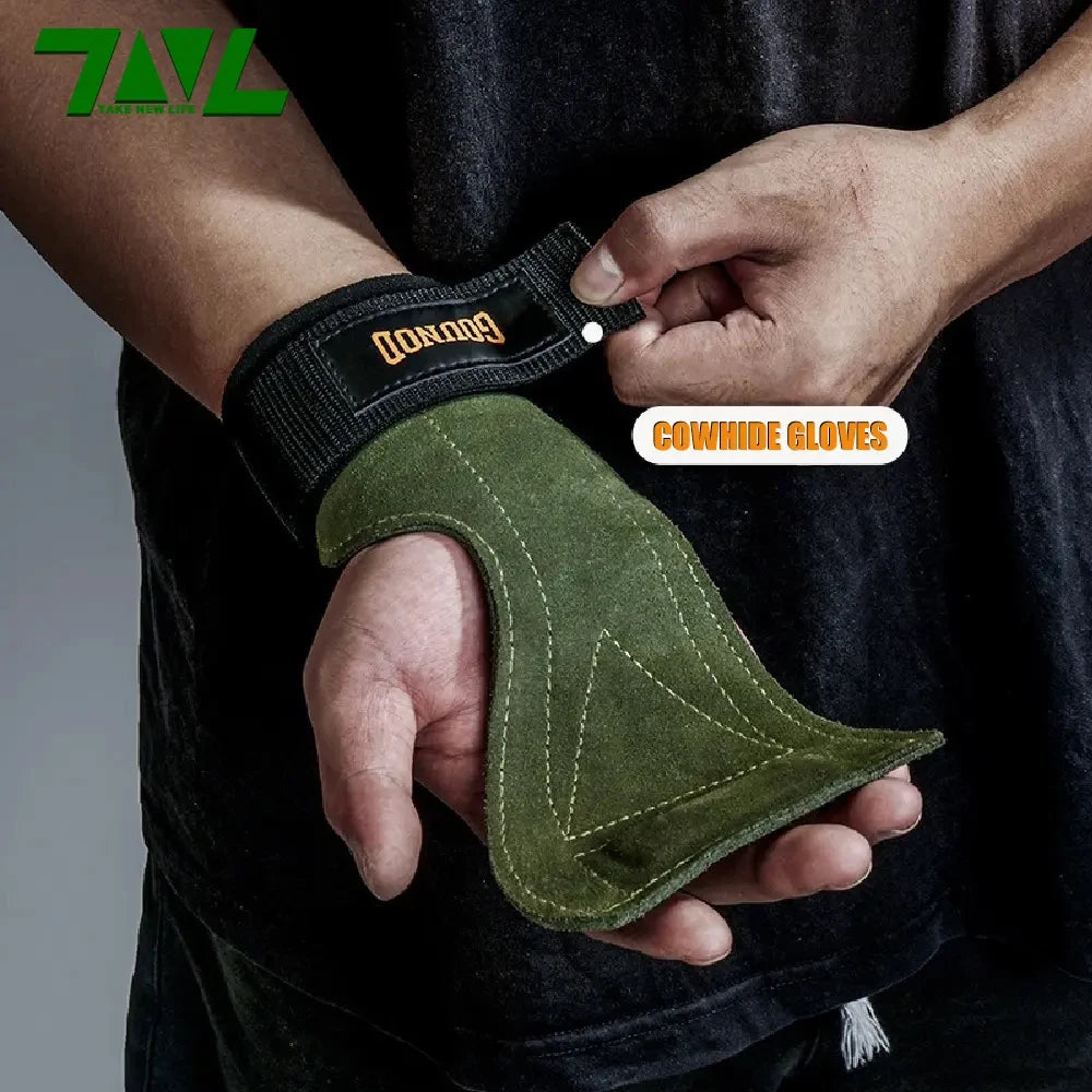 Gym Gloves Grips Anti-Skid Wrist Straps Palm Protector for Weight Lifting Support Deadlift Pull-up Cowhide Fitness Gloves