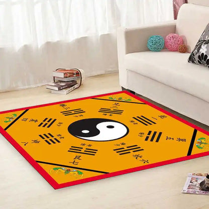 Traditional Taoist Meditation Mat – Ethnic Culture Carpet with Yin Yang & Bagua Diagram, Non-Slip Cushion for Parlor or Tai Chi