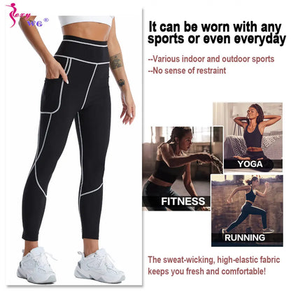 SEXYWG Women Sauna Pants Waist Trainer Tummy Control Slimming Sweat Leggings Mid Waist Weight Loss Trousers Workout Running