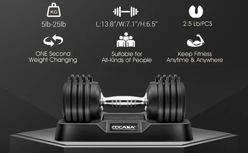 AQCDCASA Adjustable Dumbbells Weights,25LB/55LBS Multiweight Options Dumbbell with Anti-Slip Metal Handle for Home Workout Fitne