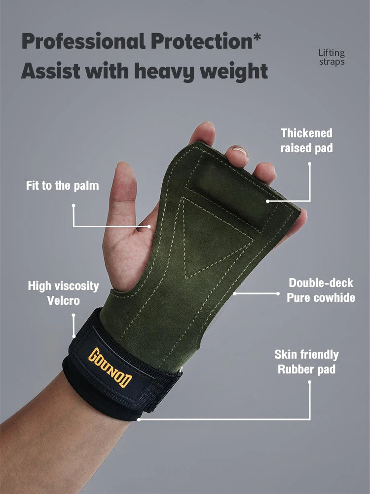 Gym Gloves Grips Anti-Skid Wrist Straps Palm Protector for Weight Lifting Support Deadlift Pull-up Cowhide Fitness Gloves