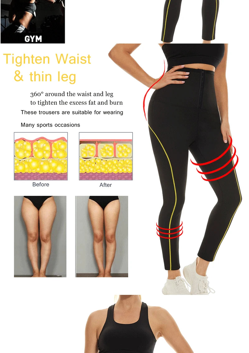 SEXYWG Women Sauna Pants Waist Trainer Tummy Control Slimming Sweat Leggings Mid Waist Weight Loss Trousers Workout Running